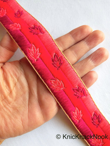 Red Embroidered Trim With Three Tones of Red Threads, Leaf Embroidery Trim, Approx. 34mm wide - 210119L43